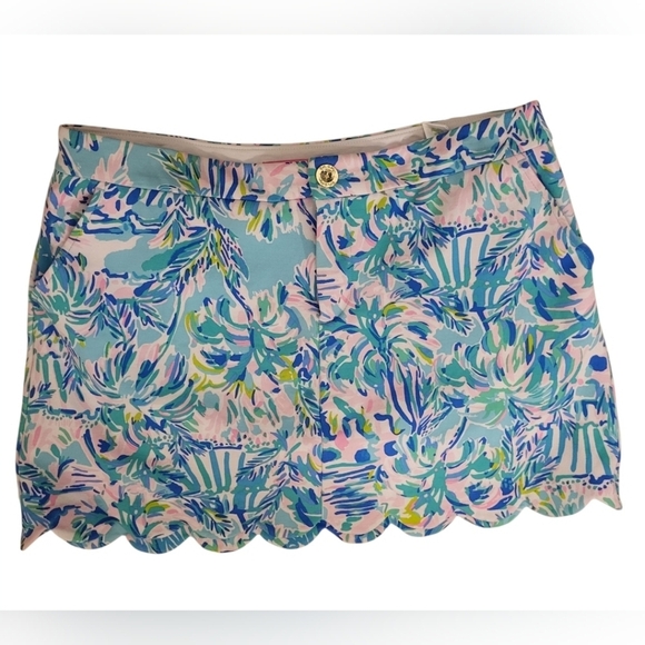 Lilly Pulitzer Collette Scalloped Mini Skort Zanzibar Blue & Pink Size 10 - Picture 2 of 12